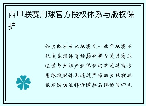 西甲联赛用球官方授权体系与版权保护